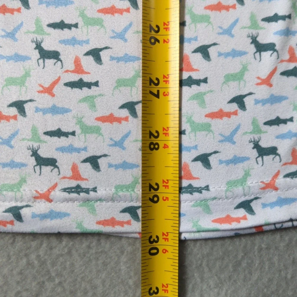 Burlebo Mens Performance Polo Shirt Large Wildlife Deer Duck Fish Print White - Picture 8 of 8